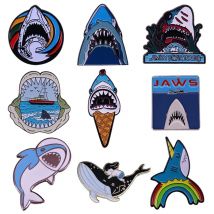 Scary Shark Cartoon Brooch Metal Enamel Lapel Badge Collect Denim Jacket Backpack Pin Decoration Given Friends And Fans Gifts