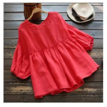 1 teile/los Mode Rüschen Bluse Sommer Frauen Vintage Casual Leinen Tops Weibliche Laterne weiblich solid top