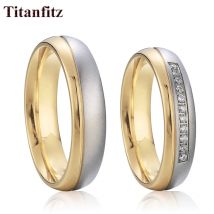 Conjunto de anillos de boda de circonia cúbica Love Alliance de alta calidad para pareja, joyería dorada de acero inoxidable, matrimonio de dedo