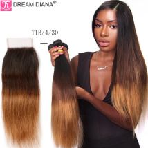 100 % malaysisches seidig glattes Ombre-Haar mit Verschluss, blondes Ombre-Menschenhaar, Bündel mit Spitzenverschluss, 3-Ton-T1B/4/30 T1B/4/27