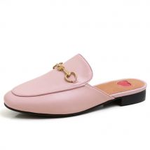 brand genuine leather shoes women slipper mules Metal decoration Heart-shaped summer flat shoes woman slipper big size 43