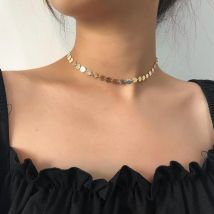 Einfache Mode Süße Romantische Gold Metall Schlüsselbein Kette Halskette frauen Münze Pailletten Halsketten Charme Mädchen Partei Schmuck Geschenk
