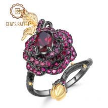 GEM'S BALLETT 1,00 Ct Natürliche Rhodolith Granat Rose Blume Ring 925 Sterling Silber Handgemachte Einstellbare Öffnen Ring für Frauen Bijoux