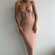 Sexy Liebsten Frauen Kleid Verband Bodycon 2023 Neue Elegante Perlen Party Abend Club Midi Kleider