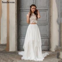 Smileven Boho Hochzeit Kleid 2 Stück Ärmellose Sexy Spitze Strand Braut Kleider Zug Elegante Chiffon Hochzeit Brautkleider