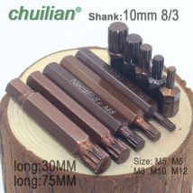 10 mm 8/3 Schaft 12 Winkel Schraubendreher-Bit-Set Steckschlüssel-Adapter-Set Auto-Handwerkzeuge Reparatursatz S2 legierte Stahl-Bits M5-M12