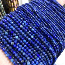 Natürliche Lapis Lazuli Perle Faceted Blau Stein Runde Lose DIY Perlen für Schmuck Handgemachte Halskette Armband 15 zoll 2/3/4mm