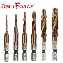 6PCS M3-M10 Gewindebohrer Bohrer HSSCO M35 Kobalt Gewindebohrer Metrische Kombination Bit 1/4 "IN Hex Schnell Ändern metall Holzbearbeitung Werkzeuge
