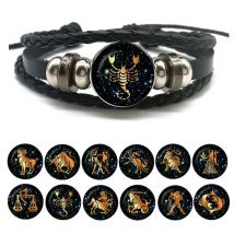 12-Sternzeichen-Lederarmband für Männer und Frauen, Jungfrau, Waage, Skorpion, Widder, Stier, geflochtenes Seil, Armbänder, Geburtstagsgeschenk im Großhandel