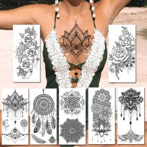 Schwarz Henna Temporäre Tattoos Aufkleber Realistische Gefälschte Schmuck Mandala Blume Tattoos Für Frauen Sexy Dreamcatcher Körper Kunst Papier