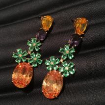 Foydjew Bohemian Boho Style Champagne Zircon Crystal Flower Earrings 925 Silver Needle Fashion New Dangle Earring For Women