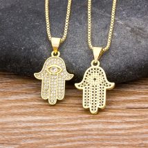 Nidin Heißer Verkauf Frauen Männer Hamsa Hand Halskette Vergoldet Kupfer Zirkon Evil Eye Anhänger & Kette Hip Hop Türkische Glück schmuck