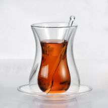 Schönheit Schwarz Tee Tasse Untertasse Teelöffel Sets Türkische Bohea Doppelwandige Glas Isolierte Thermische Café ESPRESSO SHOT Kaffee Becher Teetasse