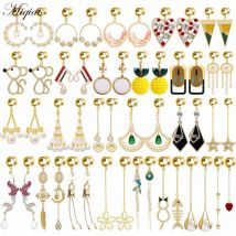 Miqiao 2pcs Net Celebrity Creative Stainless Steel Fan-shaped Mermaid Pearl Petals Double Horn Ears Exquisite Piercing Jewelry