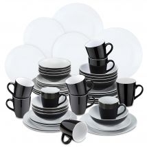 VANCASSO LENTO 16/32/48 pezzi Set di stoviglie in gres bianco e nero opaco con piatto da pranzo, piatto da Dessert, ciotola, tazza