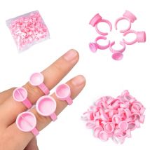 100pcs/bag Pink Pigment Caps Ring Permanent Makeup Eyebrow Tattoo Tools Cups Ink RIngs
