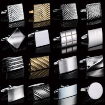 High quality hand polished laser metal Cufflinks Golden Silvery Black button Smooth textured cuffs French Cuff-links for men