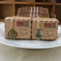 50szt Kraft Paper Candy Box Old Paper Airplane Mail Gift Box Chocolate Box Earth Compass Packing Box For Travel Wedding