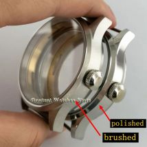 43mm New Silver Polished / brushed watch case sapphire glass sterile steel case ETA 6497,6498 ST3600