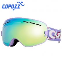 COPOZZ 4-15 anni Occhiali da sci per bambini Anti-appannamento Occhiali da snowboard per bambini Doppio maschera da sci UV400 Occhiali con cinturini per cartoni animati