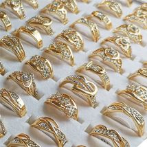 10 Stücke Großhandel Viele Bulk Mode Gemischte Glänzende Kristall Ringe Schmuck Goldene Farbe Fingerringe für Frauen Mädchen