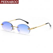 Peekaboo retro oval sonnenbrille randlose mann blau spiegel gold metall männlichen gläser runde rahmenlose frauen hohe qualität geschenk artikel
