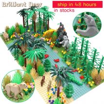 Regenwäldern Modell Stadt Bush Blume Gras Baum mit Tiere Basis Platte DIY MOC Teile Kompatibel Freunde Bausteine