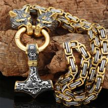 Nordic Celtic Wolf Naszyjnik męski Viking Wolf Head Wisiorek ze stali nierdzewnej skandynawskie akcesoria runowe nordycka biżuteria Amulet