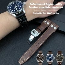 21mm 22mm Hochwertiges Echtleder Nieten Armband Passend für IWC Big Pilot Spitfire TOP GUN Braun Schwarz Rindsleder Uhrenarmband