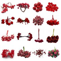 Red Theme Artificial Flower Cherry Stamen Berries Bundle DIY Christmas Decoration Wedding Cake Gift