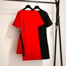 150 kg Übergröße Damen Büste 157 Sommer Lose Buchstaben T-Shirt Kleid Kurzarm O-Ausschnitt Kleid Schwarz Rot 6XL 7XL 8XL 9XL 10XL