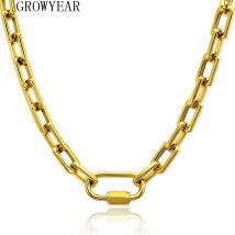 Gold-farbe Link Edelstahl Kette Halskette Für Frauen Männer Choker Halsketten Mode Schmuck Freunde Geschenke Collares Runde Kante