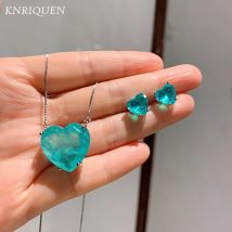 Charms Wedding Jewelry Sets for Girlfriend Vintage Blue Paraiba Tourmaline Heart Ocean Star Pendant Necklace Earrings Statement