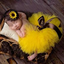 Flauschiges Sonnenblumen-Tutu-Set für Babys, gelber Tutu-Rock mit Stirnband, Kuchen-Smash-Outfit, Foto-Requisiten für Neugeborene, Prinzessinnen-Kleidung