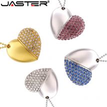 JASTER metallo diamante amore a forma di cuore USB Flash Drives cuori con catena pendrive 4 GB 8 GB