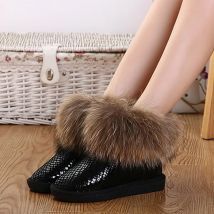 Fox Fur Snow Boots Women  Winter New High Top Shoes Customized Woman Genuine Leather Nubuck Leather Waterproof Ankle Boots WB063