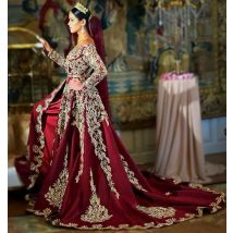 Traditionelle Kaftan-Hochzeitskleider 2024, Spitze, appliziert, lange Ärmel, Brautkleider mit Schleppe, Robe De Soirée De Mariage, individuell gestaltet