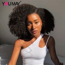 4B 4C Afro Kinky Curly Clip-In-Echthaarverlängerungen, 100 % mongolisches Echthaar, natürliches Schwarz, Clip-Ins, Afro-Bündel YouMay