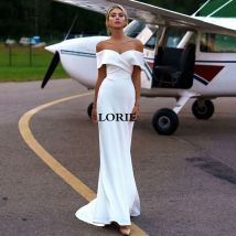LORIE Einfach Und Sauber Satin Meerjungfrau Hochzeit Kleid Off Schulter Braut Kleider Mit