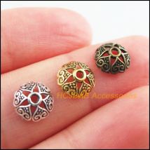 100 Stück Retro Tibetsilber Antik Bronze Gold Farbe Herz Blume Spacer End Perlen Charms 8mm