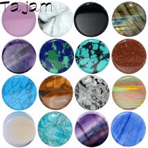 2PCS Natural Stone Double Flared Plug Opal Quartz Ear Tunnel Gauge Colorful Stone Ear Expander Weight Body Piercing Jewelry