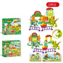 37Pcs Duploed Jurassic World Park Dino Valley Building Blocks Large Particles Sets Animals Dinosaur Bricks Toys For Children