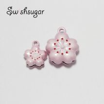2 Size Shinny Pink Sakura Flower Jingle Bell Metal Charms Pendant Bracelet Kids Girl Jewelry Accessories Decor