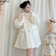 Winter frauen Woolen Mantel Japanischen Lolita Stil Süße Kawai Bogen A-Line Lose Jacken Weibliche