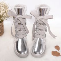 Wasserdichte hohe Stiefel zum Schnüren 2025, Damen-Winter-Schneestiefel, Damenschuhe, dicker Plüsch, echtes Leder, Winter-Damen-Schneestiefel