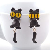 Orecchini animali in argilla polimerica 3D fatti a mano in vinile, orecchini a forma di gatto carino, orecchini a bottone per gioielli da donna