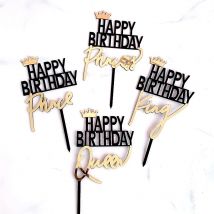 Ins Princess Prince Happy Birthday Cake Toppers Black Gold Acrylic Kids Birthday Party Cake Toppers Baking Supplies Baby Shower