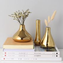 Nordic Hause Büro Desktop Dekoration Licht Luxus Überzogene Gold Vase Getrocknete Blume Vase Keramik Blume Vase Moderne Mini Vase vazen