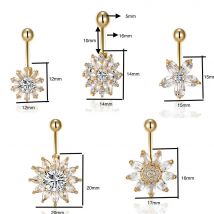 1pc 14G Belly Button Ring Navel Piercing Surgical Steel Rings Body Piercing Jewelry Zircon flower Bar For Women Piercing Jewelry