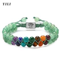 7 Chakra Steinperlen Yoga Meditations-Armband Heilendes Kristall Doppelschichtiges Natürliches Edelstein-Perlenarmband gegen Angstzustände für Frauen